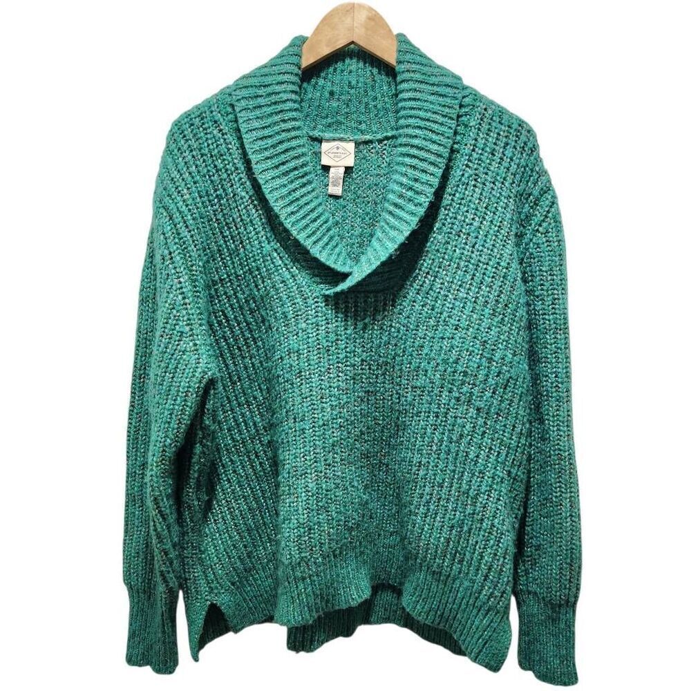 St. John's Bay green v‎ neck tunic sweater XXL wool blend